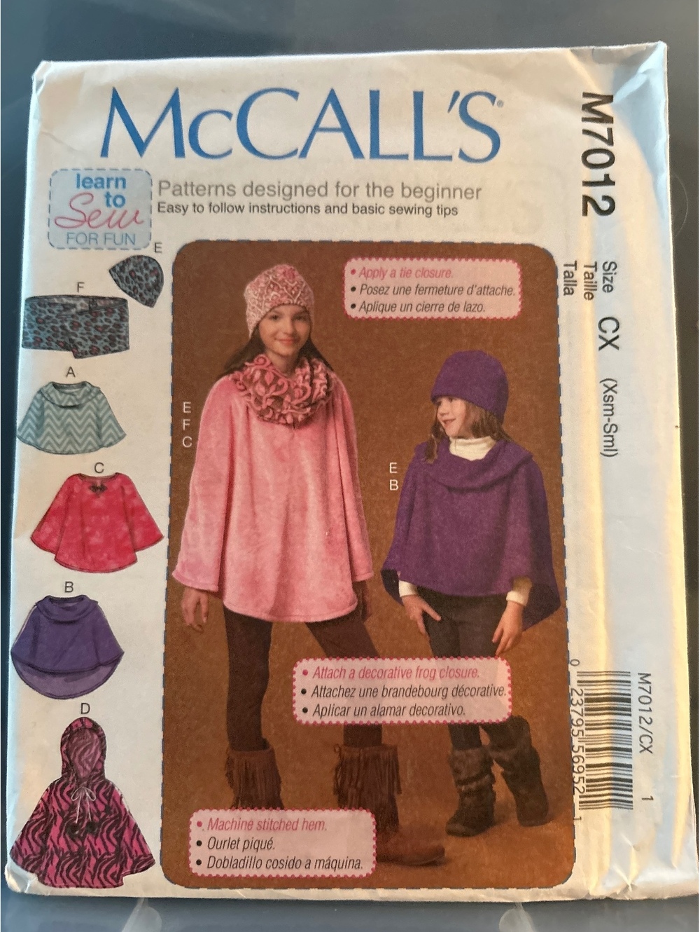 McCALL'S M7012 Sewing Pattern for Beginner Women's Ponchos, Hats, and Skirts, XS